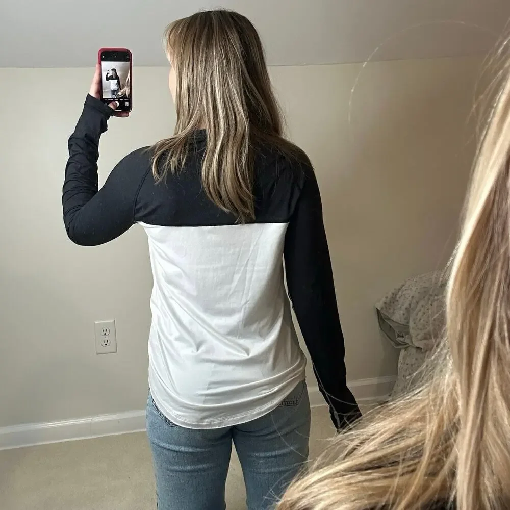 American Eagle: Black and White Color-Block Athletic Long Sleeve